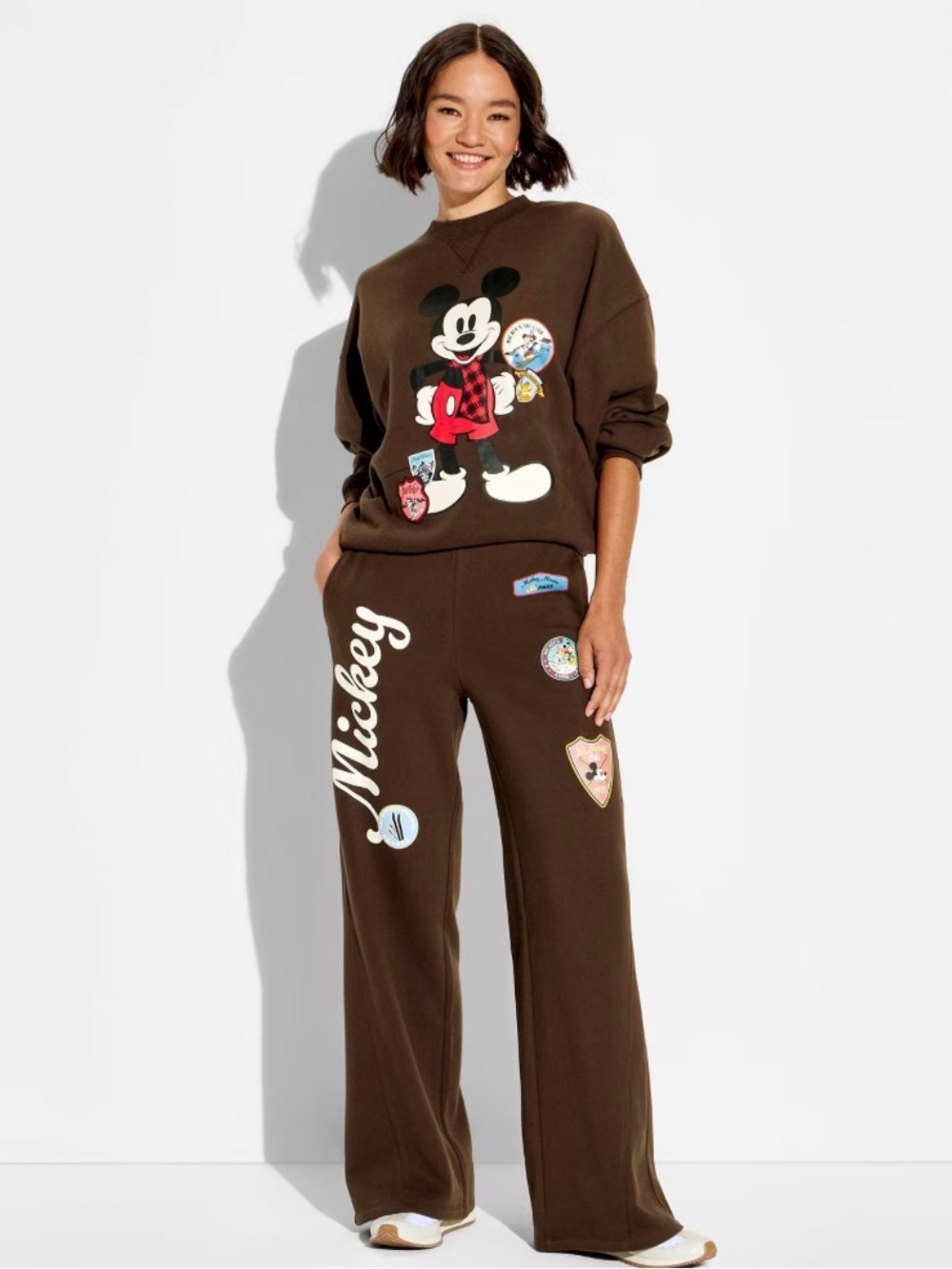 Disney Mickey Mouse Brown Crewneck Sweatshirt & Sweatpants Set